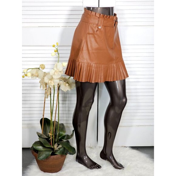 NWT Fame/Ekim 31 Women's Brown Faux Leather Ruffle Skirt with Belt Size M 1837 - Picture 3 of 11